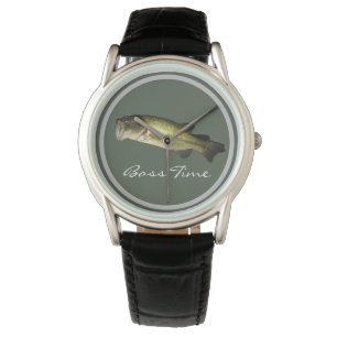 Elegant Manar Bass Fish Time Black Leather Anpassn Armbandsur