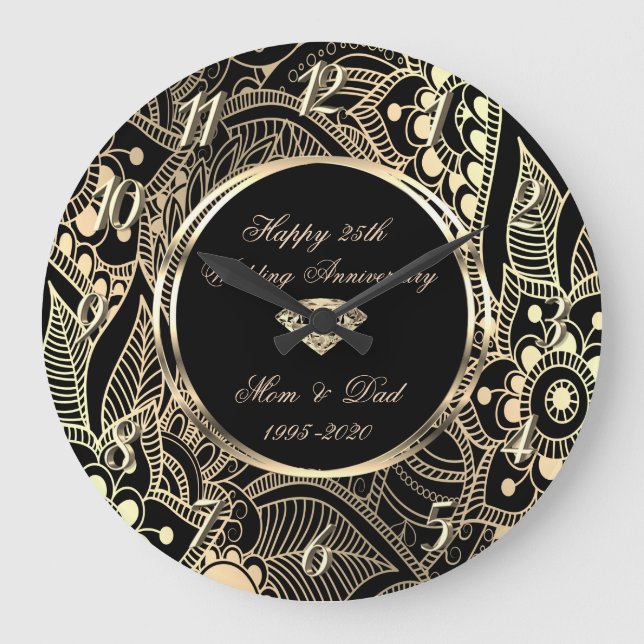 Elegant Mandala 25:e Bröllop-årsdagen Stor Klocka (Framsida)