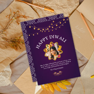 Elegant Mandala anpassningsbar Photo Lila Dipawali Julkort