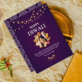 Elegant Mandala anpassningsbar Photo Lila Diwali Julkort