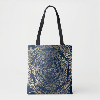 Elegant Mandala Art Boho Guld och marinblå lyx Tygkasse