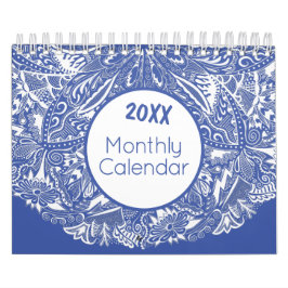 Elegant Mandala Art Colorful Blue White månadsvis Kalender