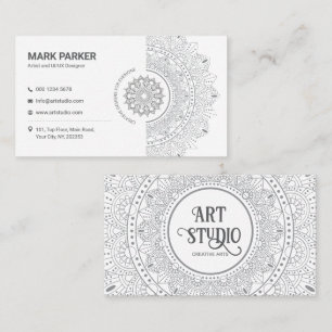 Elegant Mandala Art Studio Vit Kreativ Visitkort