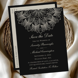 Elegant Mandala Boho Black Spara datum Bröllop Inbjudan Vykort