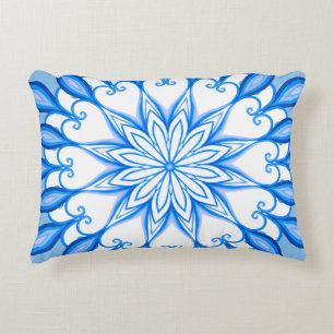 Elegant Mandala Boho Mediterranean White and Blue Prydnadskudde