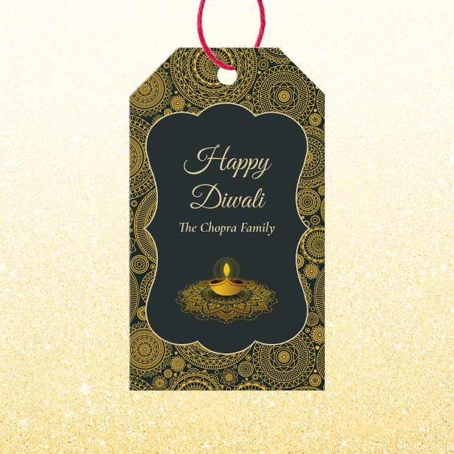Elegant mandala diyas hindu anpassningsbar guld di presentetikett (Skapare uppladdad)