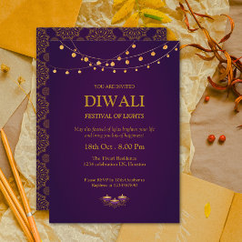 Elegant Mandala Diyas Lila golden Diwali Inbjudningar