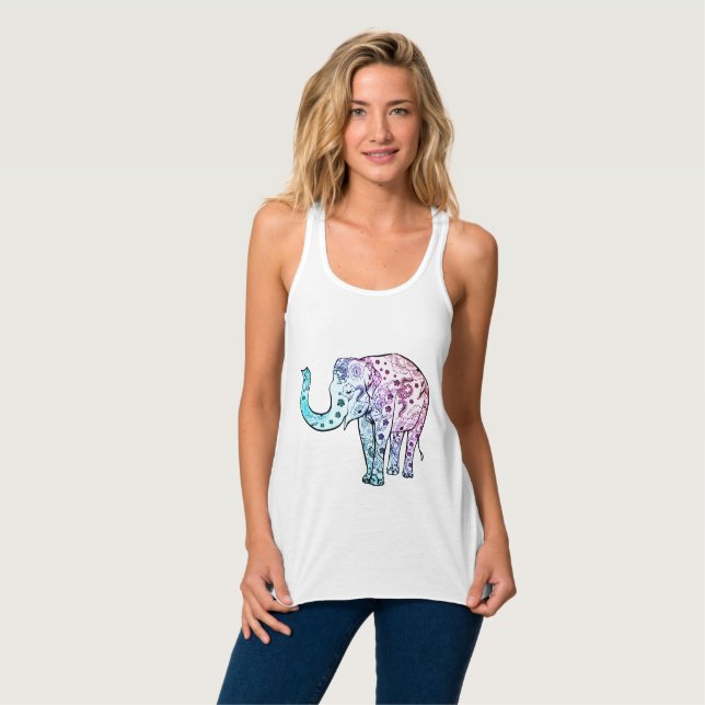 Elegant Mandala Elephant : Wearable Artistry Linne Med Racerback (Hel framsida)
