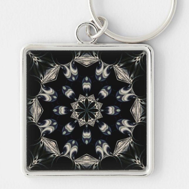 Elegant Mandala Fyrkantig Silverfärgad Nyckelring (Framsidan)