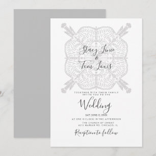 Elegant Mandala Grå Vit Handritad Inbjudningar