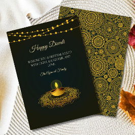 Elegant Mandala hindu Grönt Guld Diwali Julkort