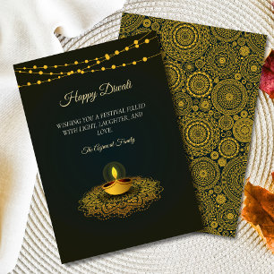 Elegant Mandala hindu Grönt Guld Diwali Julkort