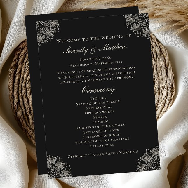 Elegant Mandala Indian Black Boho Wedding Program (Skapare uppladdad)