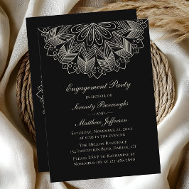 Elegant Mandala Indian Boho Black Förlovningsfest Inbjudningar