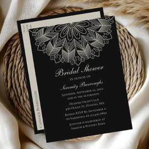 Elegant Mandala Indian Boho Black Möhippa Inbjudan Vykort