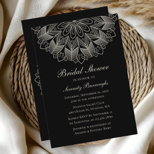 Elegant Mandala Indian Boho Black Möhippa Inbjudningar