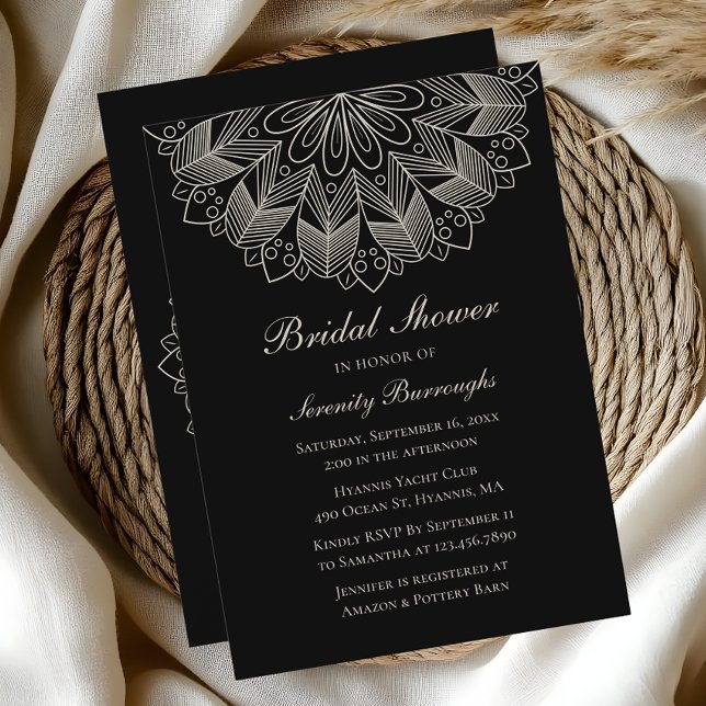 Elegant Mandala Indian Boho Black Möhippa Inbjudningar (Skapare uppladdad)