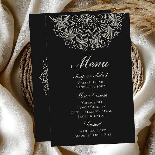 Elegant Mandala Indian Boho Black Wedding Menu (Skapare uppladdad)