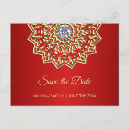 Elegant Mandala Indian RED Bröllop spara datum Meddelande Vykort