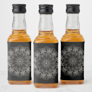 Elegant Mandala Indisk Boho Chic Svart Bröllop Spritflaskor Etikett