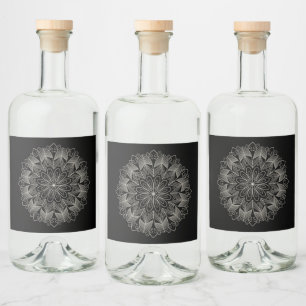 Elegant Mandala Indisk Boho Chic Svart Bröllop Spritflaskor Etikett