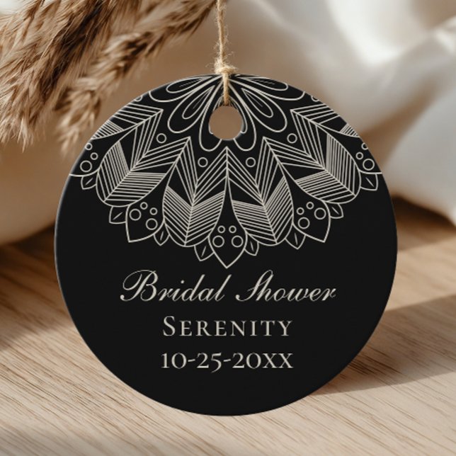 Elegant Mandala Indisk Boho Svart Bröllopsdusch Gåvor Etiketter (Skapare uppladdad)