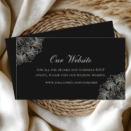 Elegant Mandala indisk boho svart bröllopswebbplat Tilläggskort