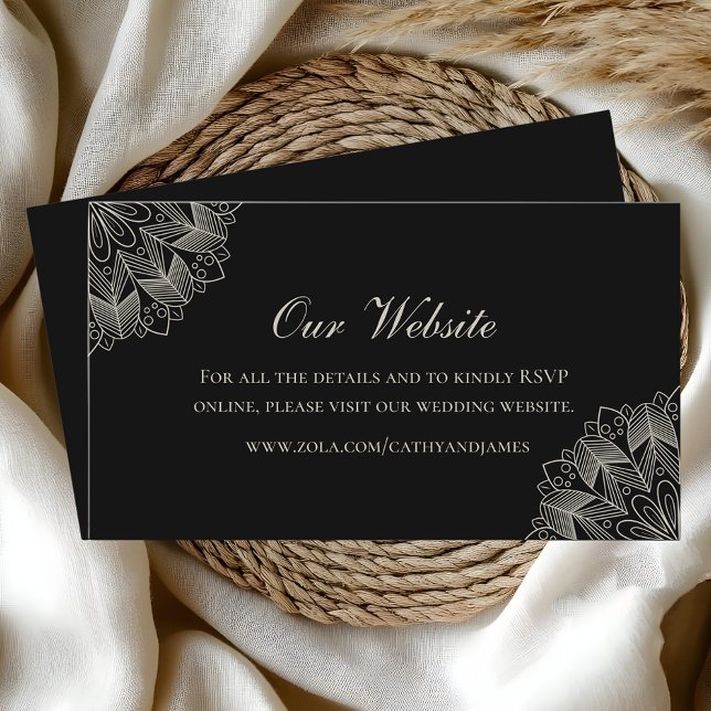 Elegant Mandala indisk boho svart bröllopswebbplat Tilläggskort (Skapare uppladdad)