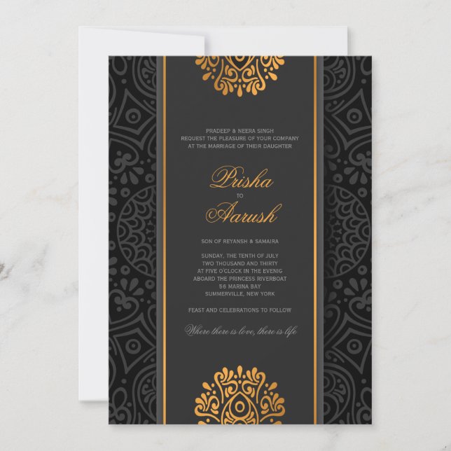 Elegant Mandala indisk bröllopsinbjudan Inbjudningar (Framsida)