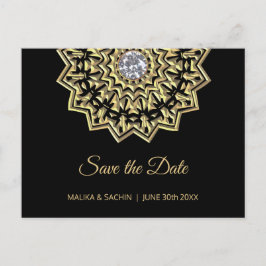 Elegant Mandala indisk svart bröllop Spara datum Meddelande Vykort