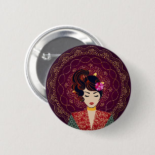 Elegant Mandala Kvinna Konst Knapp