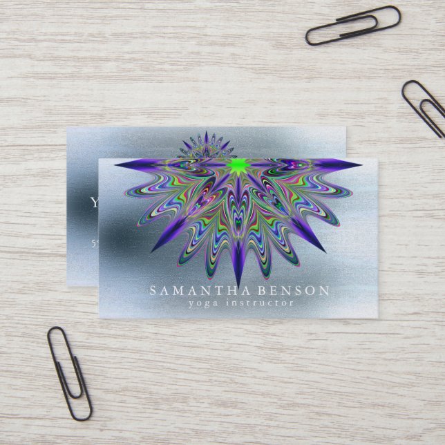 Elegant Mandala Lotus Flower Logotyp Yoga Instruct Visitkort (Fram/Back In Situ)