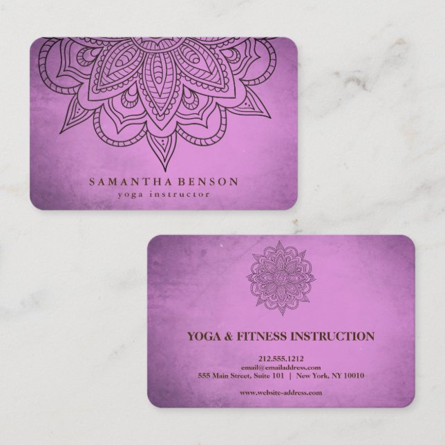 Elegant Mandala Lotus Flower Logotyp Yoga Instruct Visitkort (Fram/baksida)