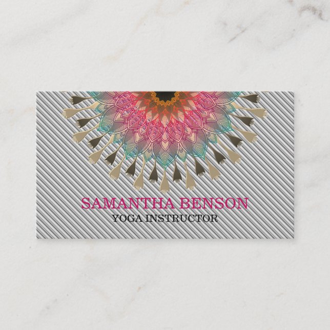 Elegant Mandala Lotus Logotyp Yoga Instructor Visitkort (Framsida)