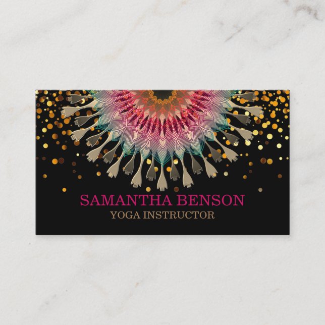 Elegant Mandala Lotus Logotyp Yogainstruktör Visitkort (Framsida)