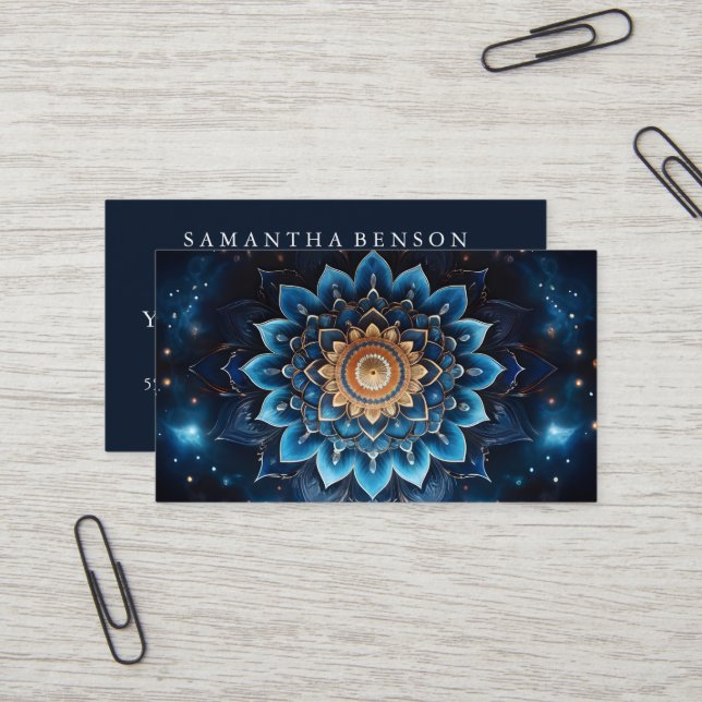Elegant Mandala Lotusblomma Logo Yoga Instruktör Visitkort (Fram/Back In Situ)