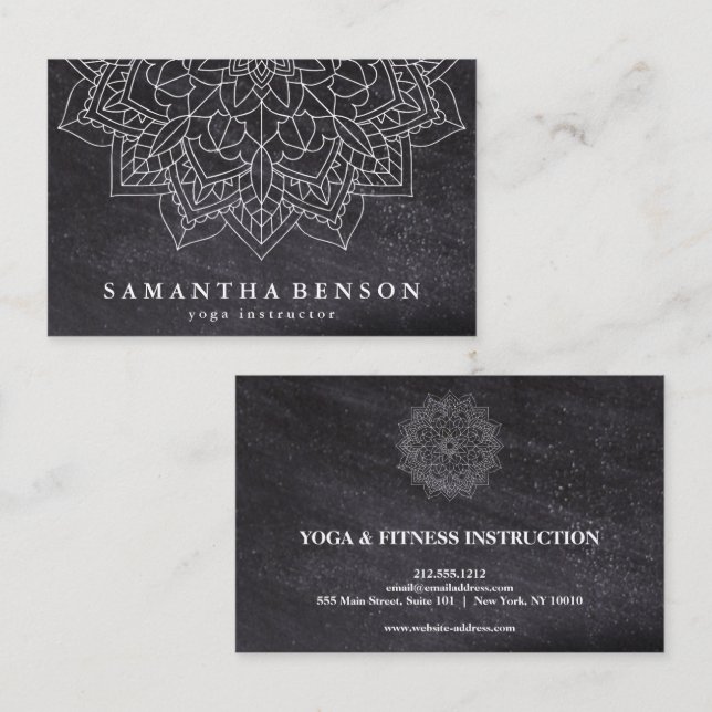 Elegant Mandala Lotusblomma Logotyp Yogainstruktör Visitkort (Fram/baksida)