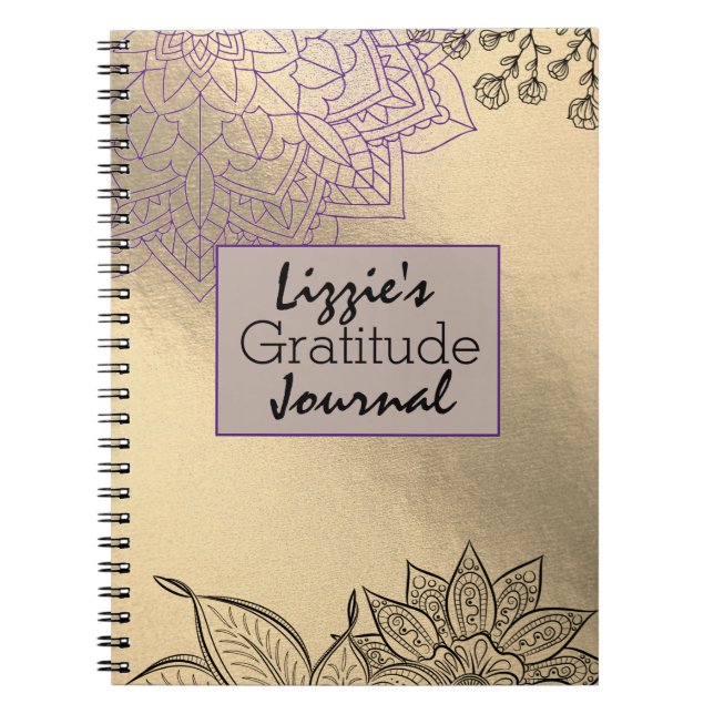 Elegant Mandala på Guld Gratitude Journal Anteckningsbok (Framsidan)
