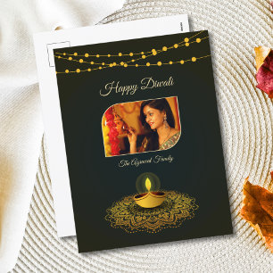Elegant Mandala Photo Grönt Guld Diwali Helg Vykort