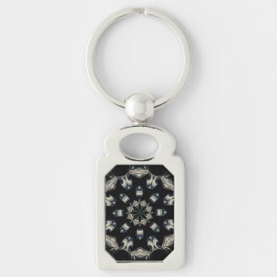 Elegant Mandala Rektangulärt Silverfärgad Nyckelring