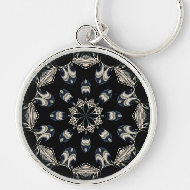 Elegant Mandala Rund Silverfärgad Nyckelring (Framsidan)