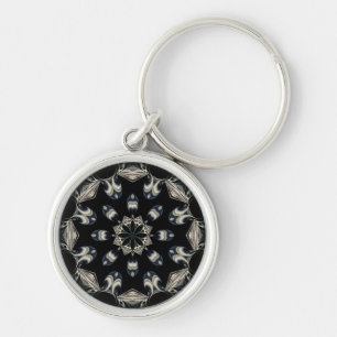 Elegant Mandala Rund Silverfärgad Nyckelring