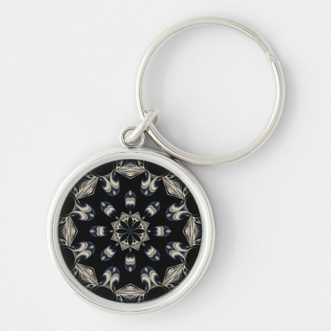 Elegant Mandala Rund Silverfärgad Nyckelring (Framsidan)