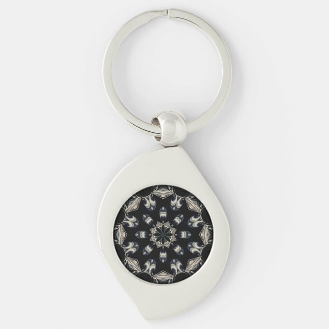 Elegant Mandala Swirl Silverfärgad Nyckelring (Framsidan)