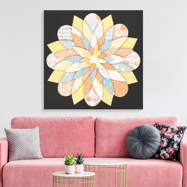 Elegant Mandala Väggkonst | Sacred Geometric Boho  Canvastryck (Insitu (Vardagsrum))