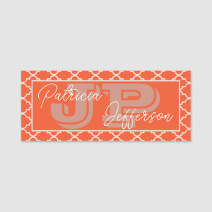 Elegant Mandarinapelsin Fyrflikig Monogram Namnbricka