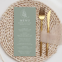 Elegant måne och stjärnor Sagegrön bröllopsmeny Meny