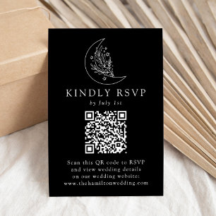 Elegant måne och stjärnor Svart QR-kod Bröllop OSA Kort