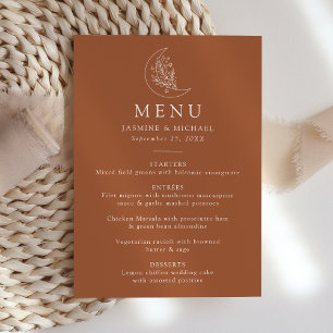 Elegant måne och stjärnor terrakotta bröllop meny