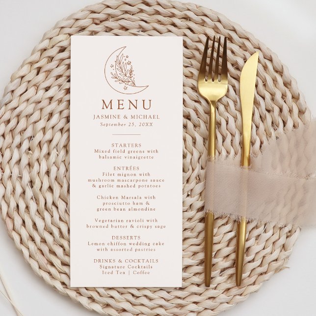 Elegant måne och stjärnor Terrakotta Bröllop Meny (Skapare uppladdad)